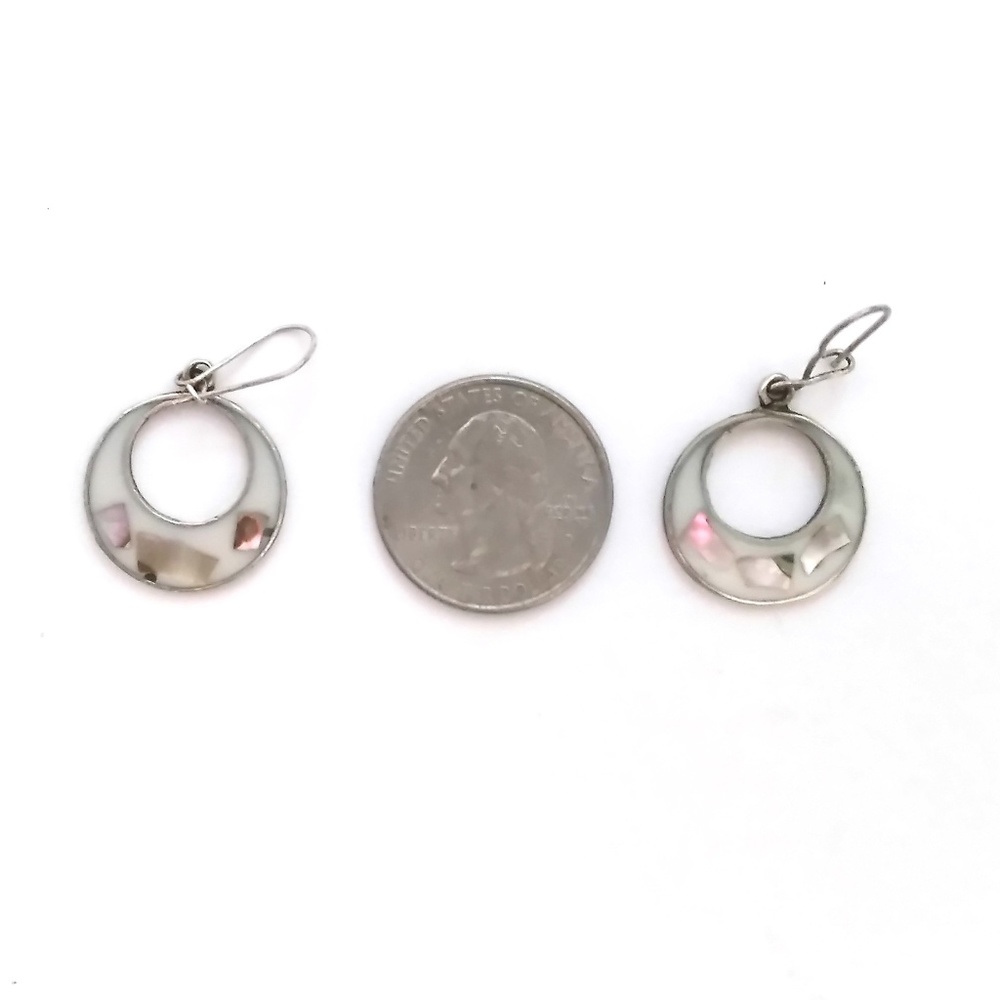 Silver abalone/mother of pearl small hoop earrings